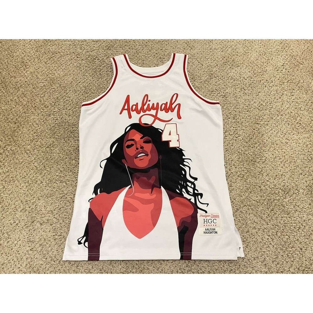 Aaliyah Basketball Shirt Mens L White Red Headgear Classics Jersey Graphic